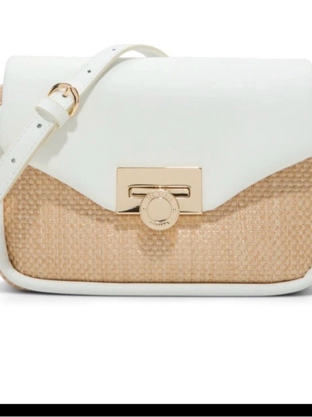 Ted Baker London White and Natural Woven Flap Crossbody